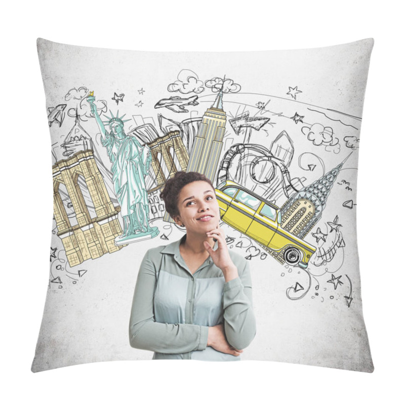 Personality  Thoughtful African American Woman, Famous Sights Pillow Covers