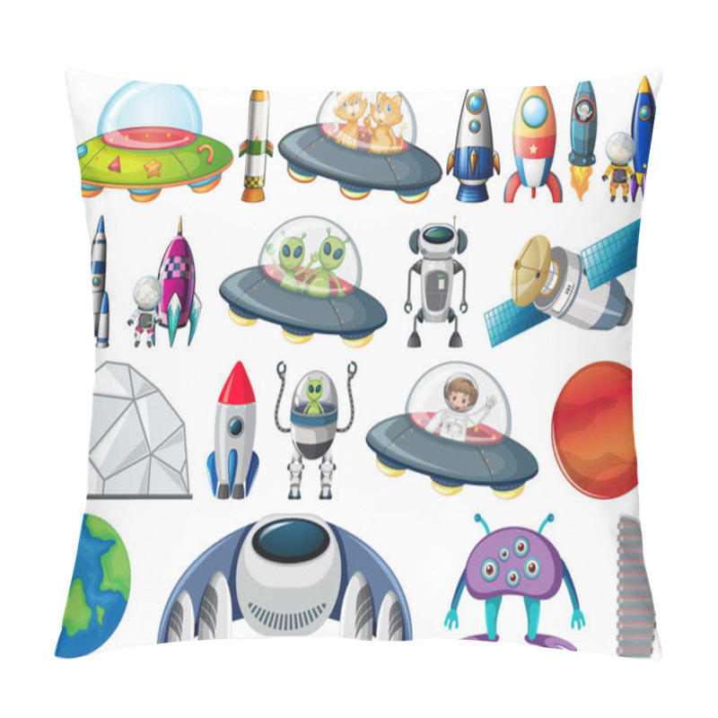 Personality  Set Of Space Objects And Elements Isolated On White Background Illustration Pillow Covers