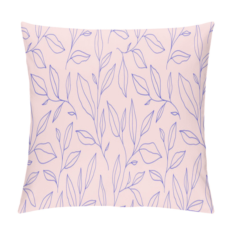 Personality  Seamless Pattern With One Line Leaves. Vector Floral Background In Trendy Minimalistic Linear Style. Hand Drawn Outline Design For Fabric , Print, Cover, Banner And Invitation. Pillow Covers