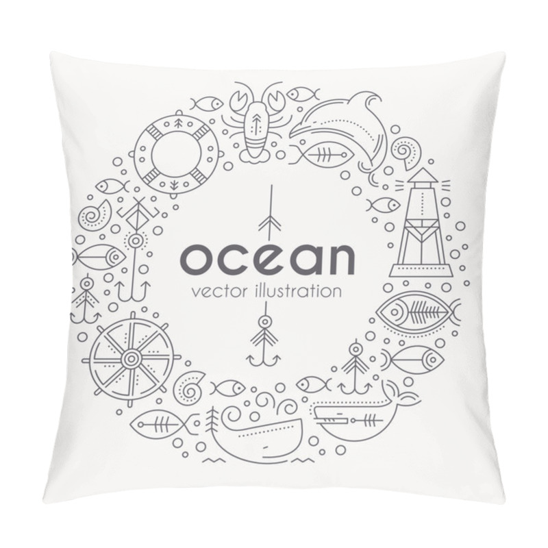 Personality  Vector Illustration With Outlined Nautical Signs And Marine Animals Forming A Ring Pillow Covers