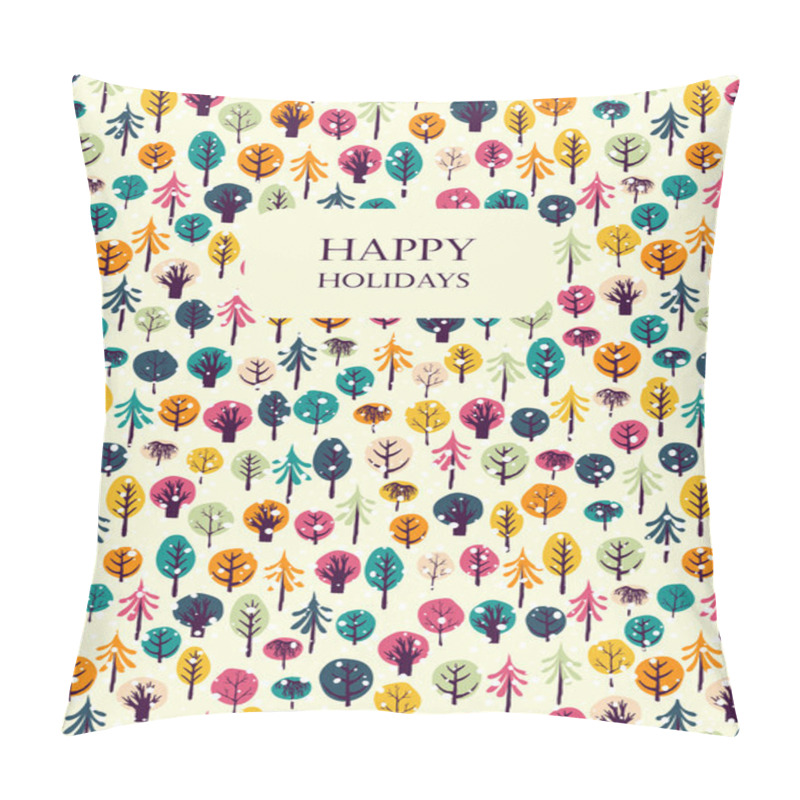 Personality  Happy Holidays Greeting Card With Trees. Pillow Covers