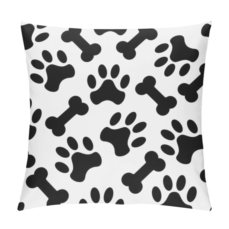 Personality  Black And White Cat Paw And Dog Bone Seamless Pattern Pillow Covers