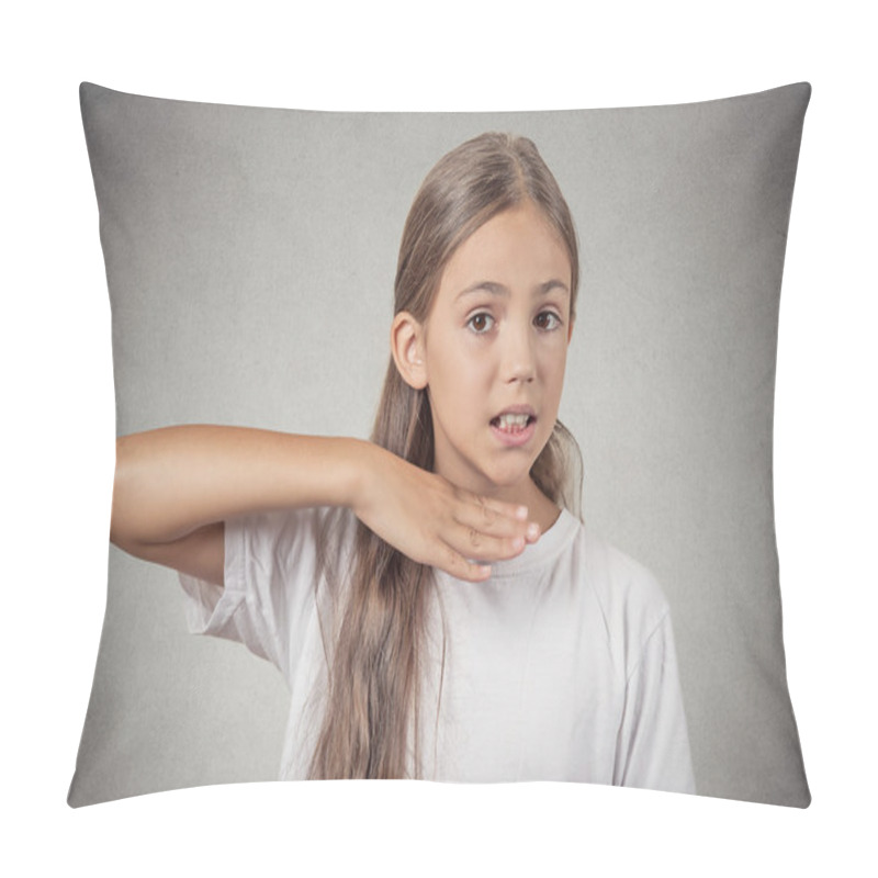 Personality  Girl Gesturing With Hand Stop Talking, Cut It Out Pillow Covers