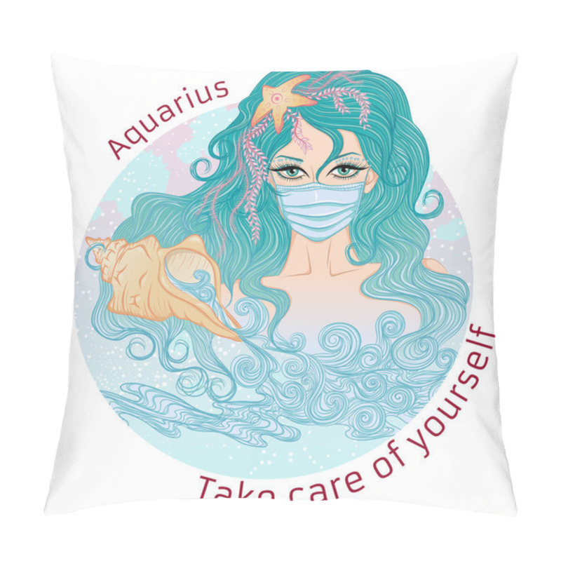 Personality  Astrological Sign Of Aquarius Portrait In Mask Pillow Covers