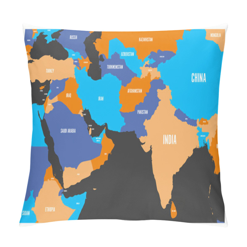 Personality  Political Map Of South Asia And Middle East Countries. Simple Flat Vector Map In Four Colors Pillow Covers