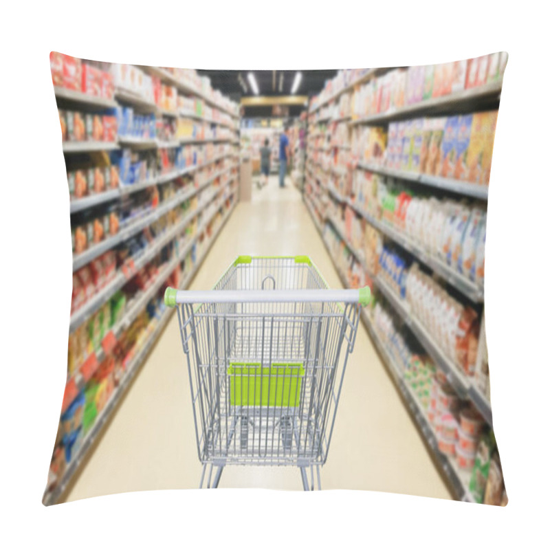 Personality  Supermarket Aisle With Empty Shopping Cart Business Concept Pillow Covers