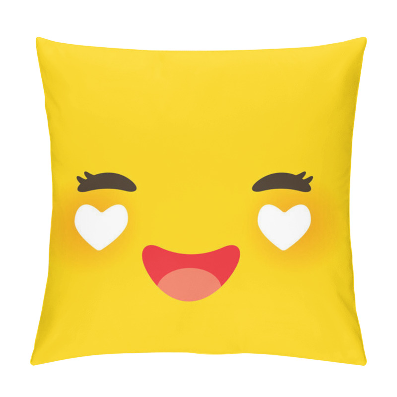 Personality  Kawaii Funny Muzzle In Love With Pink Cheeks And Heart. Cute Cartoon Face On Yellow Orange Background. Vector Illustration Pillow Covers