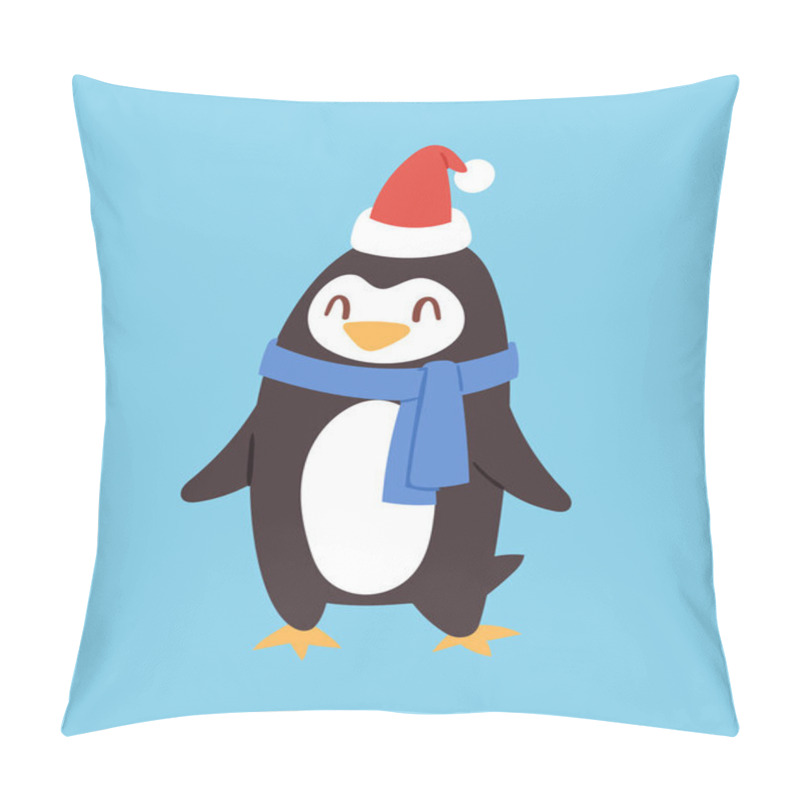 Personality  Christmas Penguin Vector Character Cartoon Cute Bird Celebrate Xmas Playfull Happy Penguin Face Smile Illustration Pillow Covers