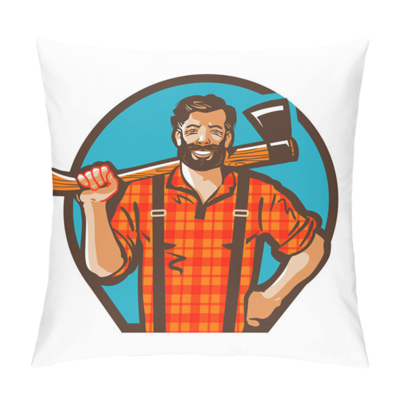 Personality  Cartoon Lumberjack Holding An Axe. Vector Illustration Pillow Covers