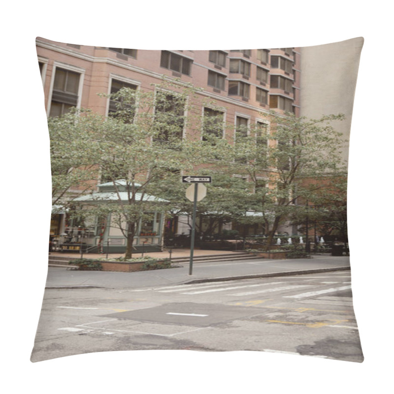 Personality  Trees With Fall Foliage Near Stone Building On Urban Street Of New York City, Autumnal Scene Pillow Covers