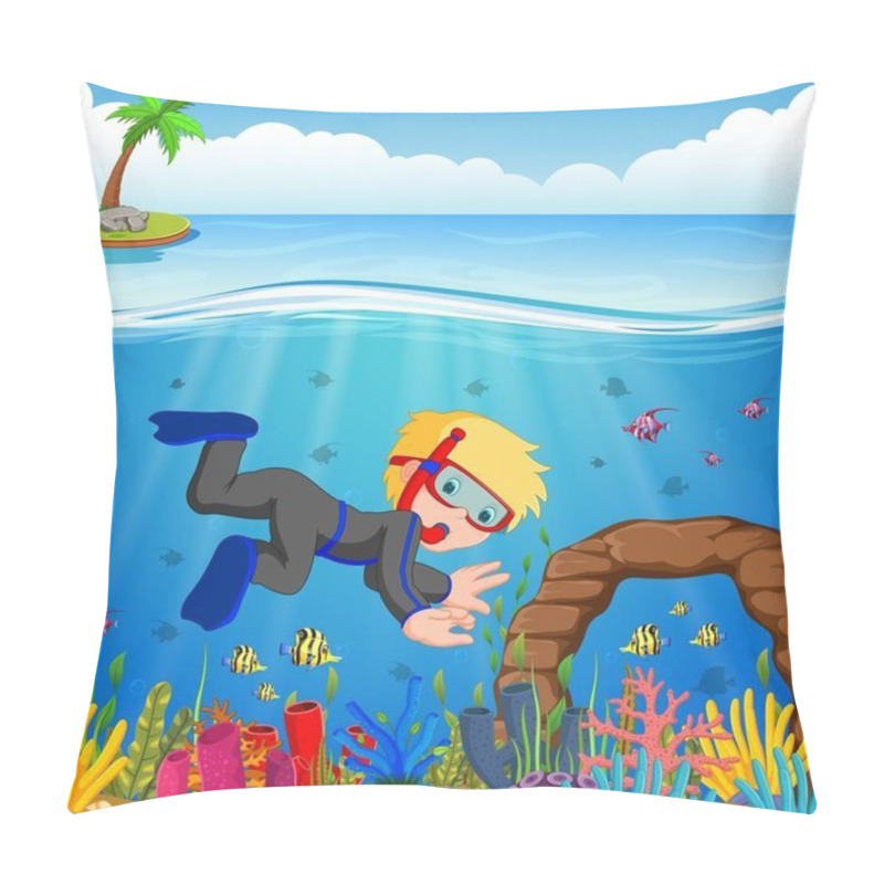 Personality  Cartoon Boy Diving In The Sea Pillow Covers