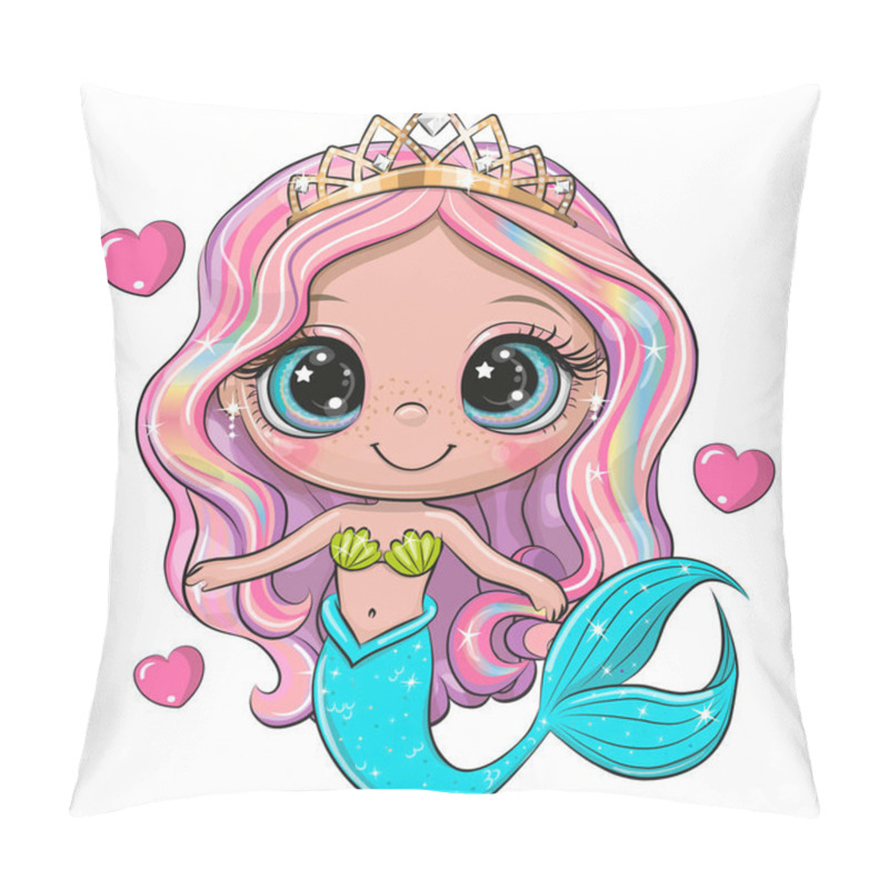 Personality  Cute Cartoon Mermaid With Pink Hair On A White Background Pillow Covers