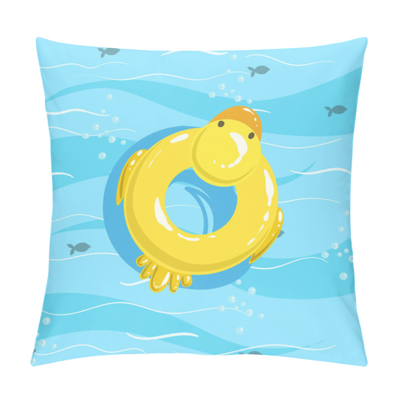 Personality  Toy Inflatable Duck Ring With Blue Sea Water On Background Pillow Covers