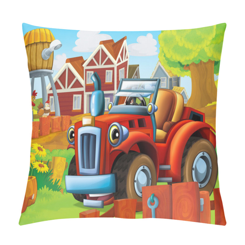 Personality  The Farm Illustration With Tractor Pillow Covers