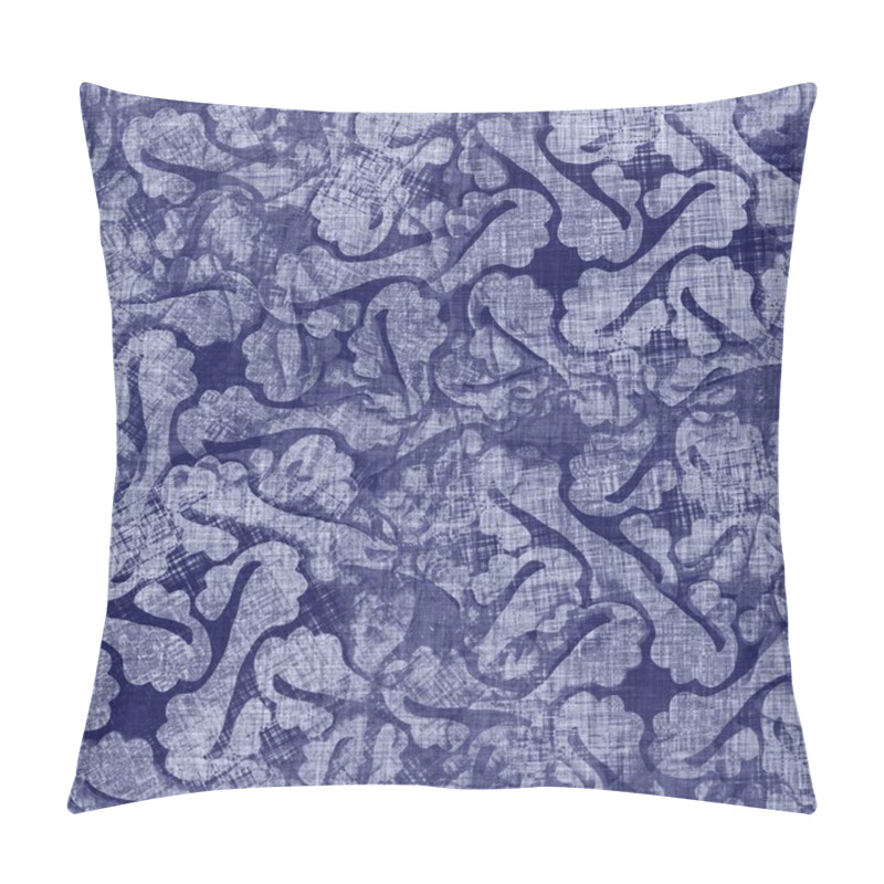 Personality  Seamless Indigo Mottled Texture. Blue Woven Boro Cotton Dyed Effect Background. Japanese Repeat Batik Resist Pattern. Distressed Tie Dye Bleach. Asian Fusion Allover Kimono Textile. Worn Cloth Print Pillow Covers