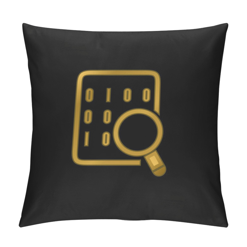 Personality  Binary Codes On Data Sheet With Magnifying Lens Gold Plated Metalic Icon Or Logo Vector Pillow Covers