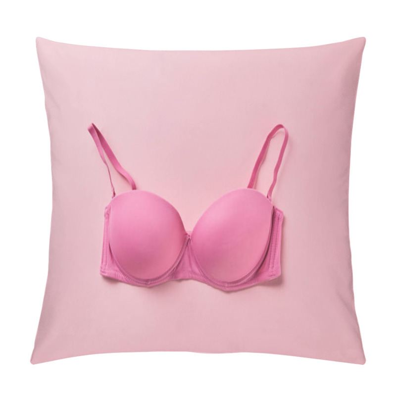 Personality  Top View Of Brassiere On Pink Background, Breast Cancer Concept Pillow Covers