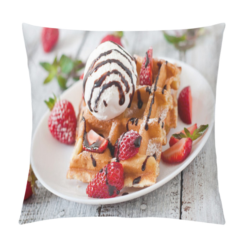 Personality  Waffles With  Strawberries And Ice Cream Pillow Covers