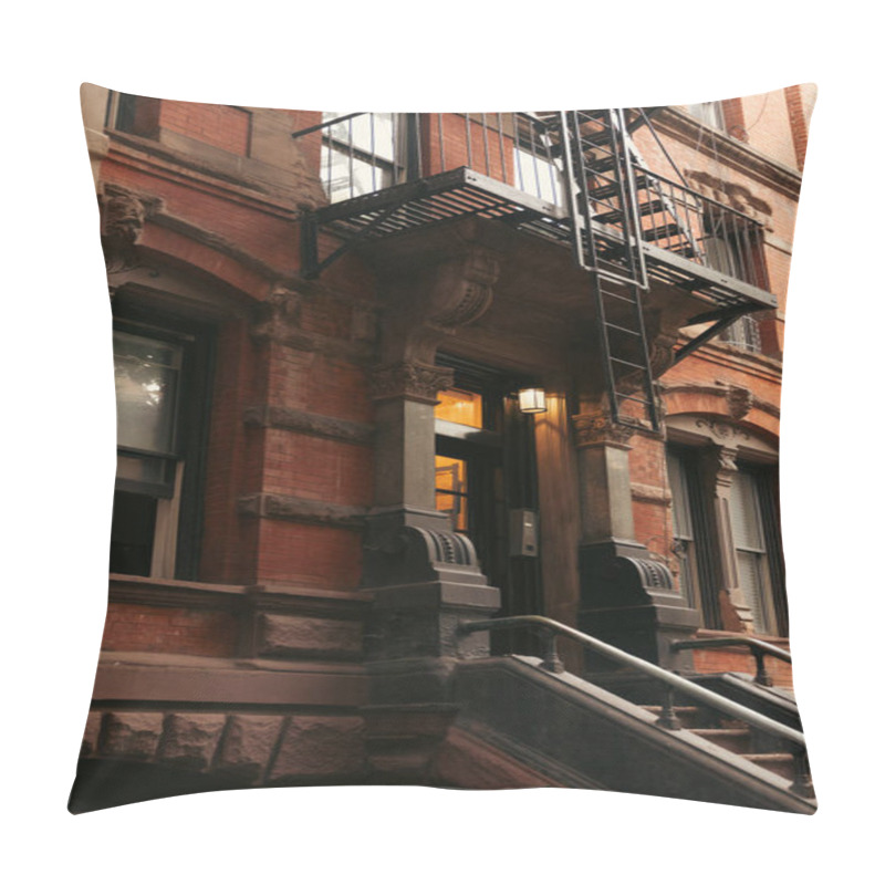 Personality  Stone House With Lantern Above Entrance On Urban Street In New York City Pillow Covers