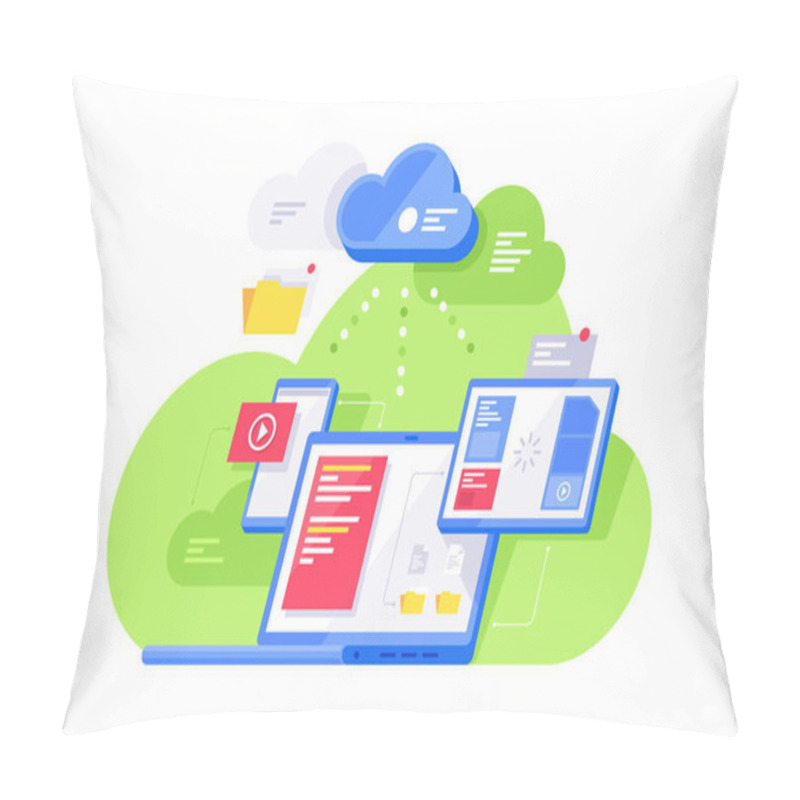 Personality  Isolated 3d Isometric Information Processing With Cellphone, Laptop And Computer Tablet. Pillow Covers