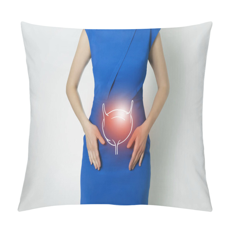 Personality  Photo Template Of Unrecognizable Woman Representing Graphic Visualisation Of  Bladder Organ Highlighted Red. Detox And Digestive System Health Concept. Photo/ Linear Handrawn Illustration. Pillow Covers