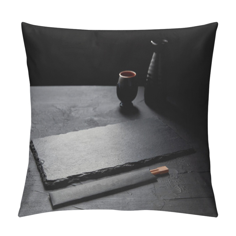 Personality  Empty Black Slate Board, Chopsticks, Jug And Mug Pillow Covers