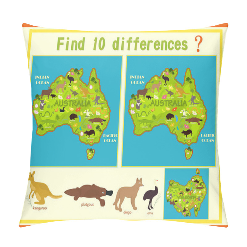 Personality  Find The Difference On The Map Of Australia With The Animals Pillow Covers