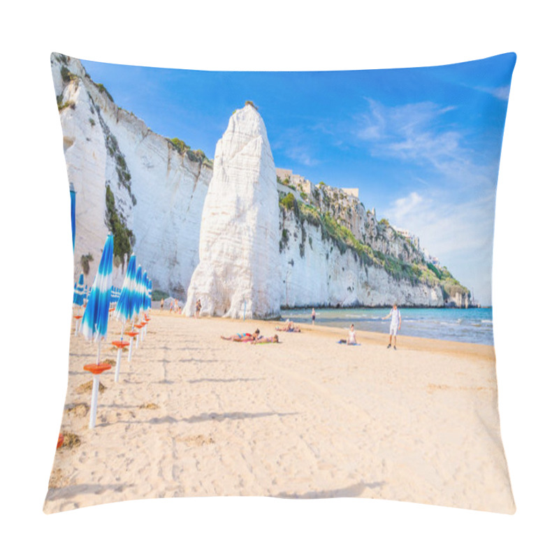 Personality  Vieste, Apulia, Italy, 30 May 2017. View Of Pizzomunno Rock, At At Vieste, Apulia Region, South Italy Pillow Covers