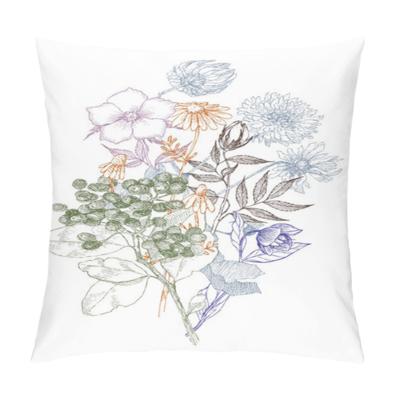 Personality  Vintage Botanical Illustration Flower. Flower Concept. Botanica Concept. Vector Design. Pillow Covers