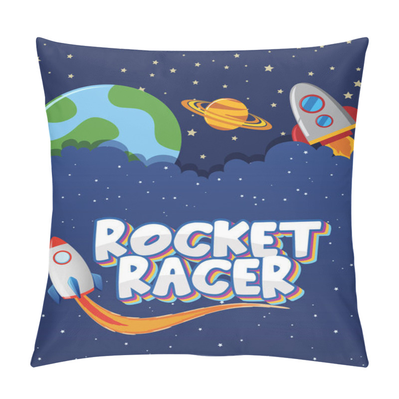 Personality  Poster Design With Spaceships And Stars In Background Illustration Pillow Covers