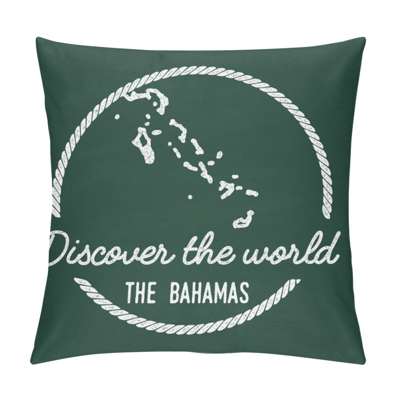 Personality  White Chalk Texture Hipster Insignia With Commonwealth Of The Bahamas Map On A Green Blackboard. Pillow Covers