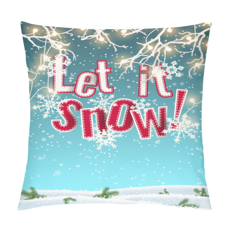 Personality  Let It Snow, Blue Text On Background Created By Abstract Sky And Clouds, With 3d Effect, Illustration Pillow Covers