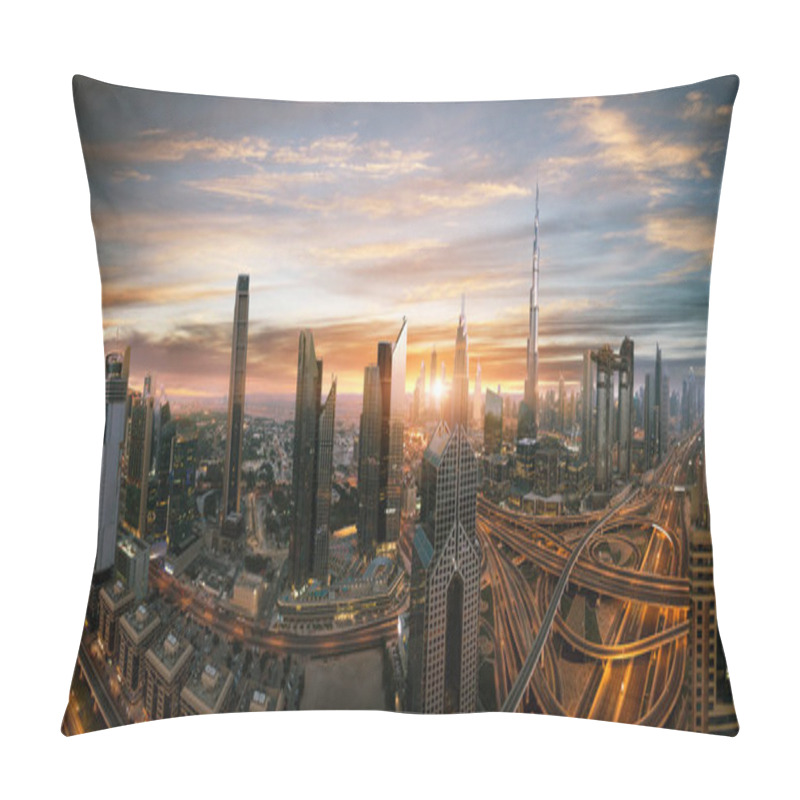 Personality  Dubai Sunset Panoramic View Of Downtown. Dubai Is Super Modern City Of UAE, Cosmopolitan Megalopolis. Very High Resolution Image Pillow Covers