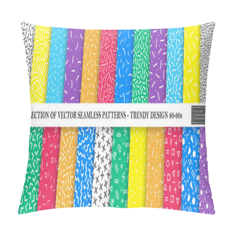 Personality  Colorful Vibrant Vector Collection Of Memphis Seamless Patterns. Fashion Design 80-90s. Bright Stylish Textures. Pillow Covers