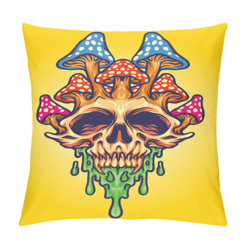 Personality  Fungus Skull Psychedelic Melt Vector Illustrations For Your Work Logo, Mascot Merchandise T-shirt, Stickers And Label Designs, Poster, Greeting Cards Advertising Business Company Or Brands. Pillow Covers