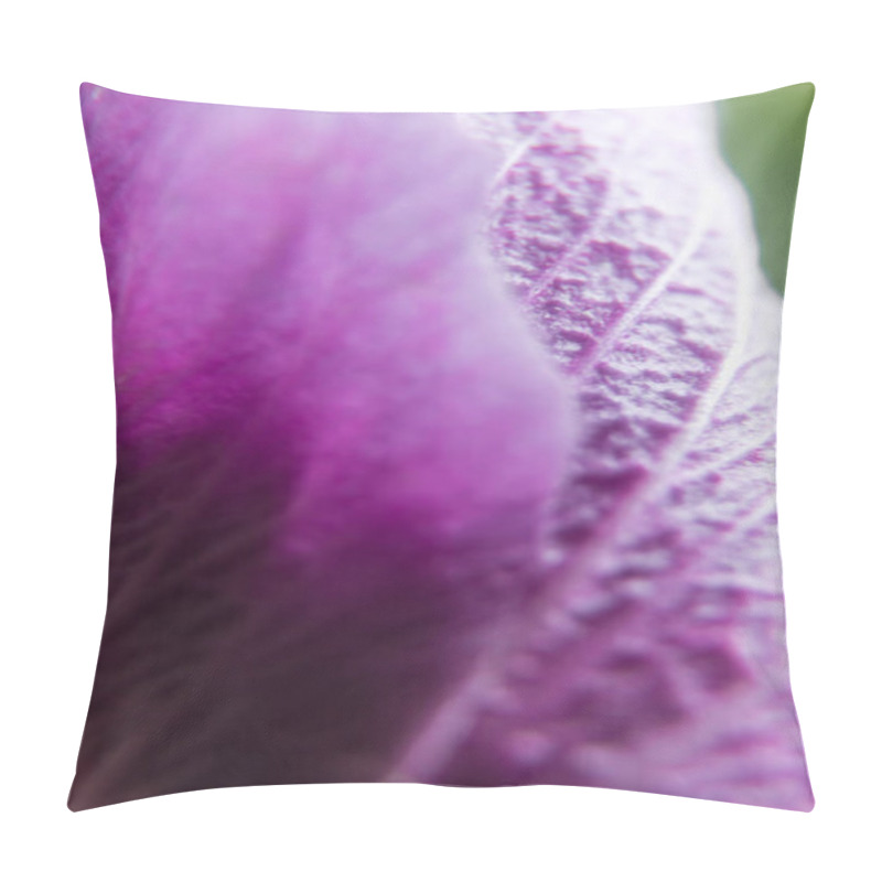 Personality  Explore The Intricate Beauty Of A Vivid Purple Hibiscus Bud In A Stunning Close-up Photo, Showcasing The Delicate Details Of Nature's Floral Perfection Pillow Covers