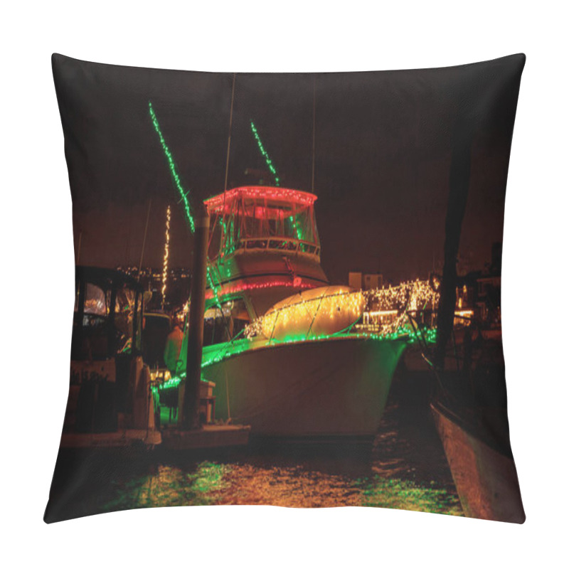 Personality  Colorful Holiday Lights On Sailboats And Ships In The Balboa Harbor For The Newport Beach Christmas Boat Parade. Pillow Covers