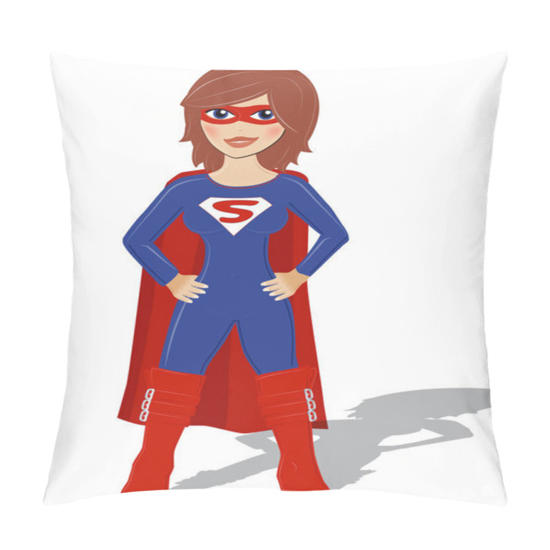 Personality  Supergirl Superhero Woman In Blue Advertising Cartoon Drawing Pillow Covers