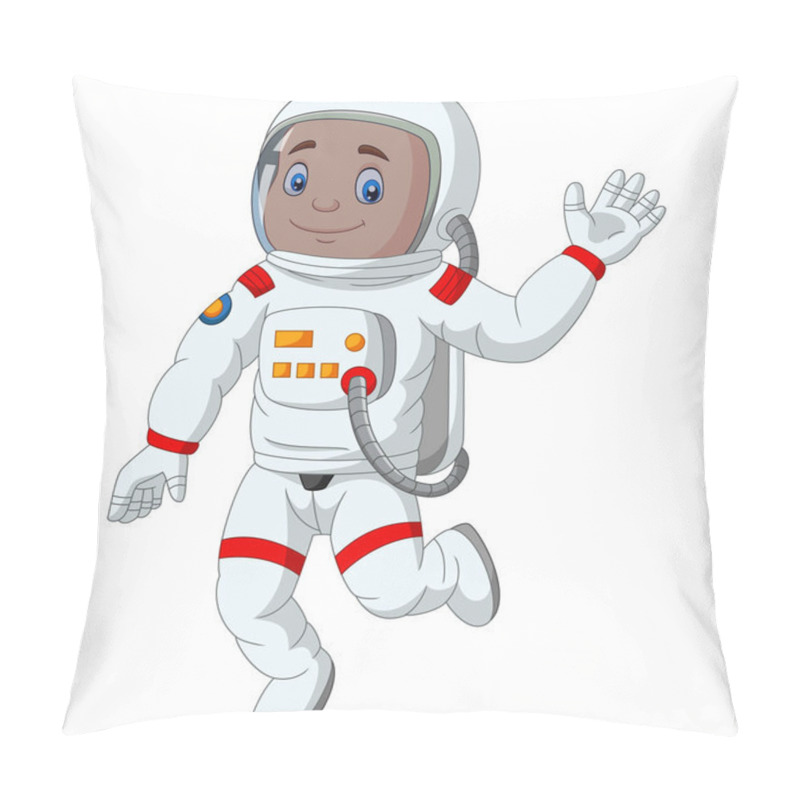 Personality  Vector Illustration Of Cartoon Boy Astronaut Waving Hand Pillow Covers