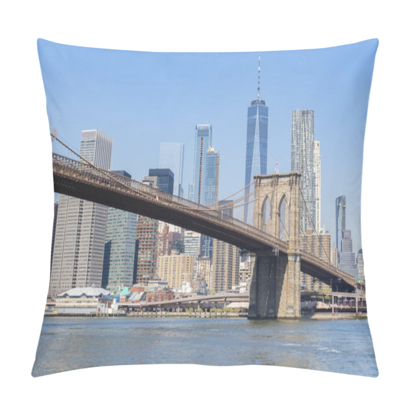 Personality  Manhattan Skyline And Brooklyn Bridge In Daytime Pillow Covers