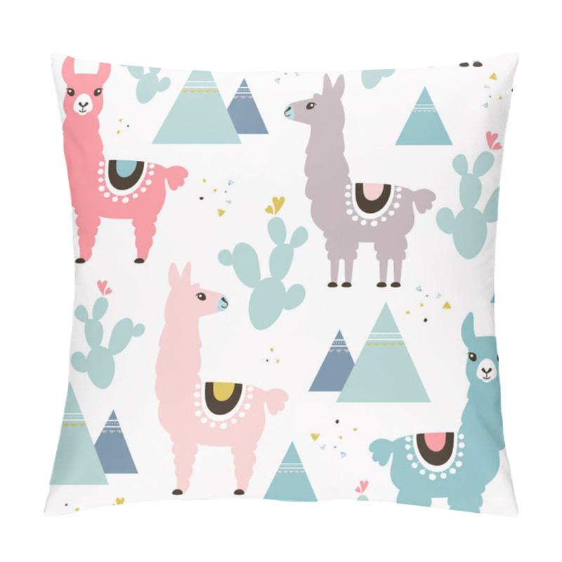 Personality  Seamless Pattern Of Llama, Cactus And Mountains. Great For Fabric, Textile. Vector Background Pillow Covers