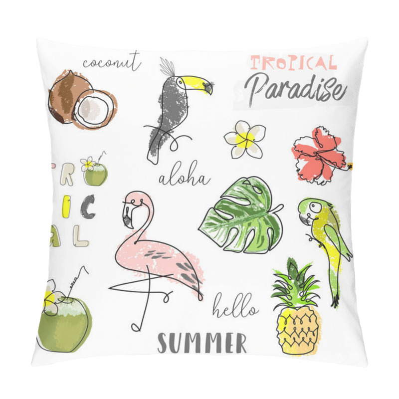 Personality  Cute Tropical Cartoon Doodle Hand Drawn Illustration With Different Summer Trendy Prints Of Wild Animals And Exotic Plants Pillow Covers