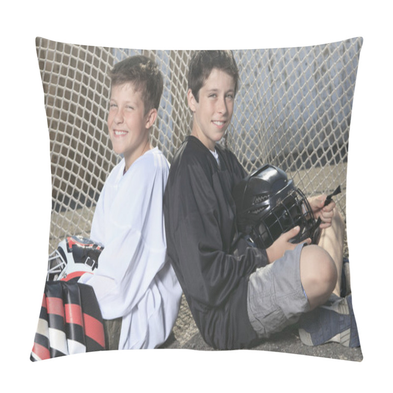 Personality  A Portrait Of Hockey Ball Player With Hockey Stick Pillow Covers