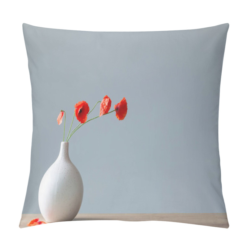 Personality  Red Poppies In Vase On Gray Background Pillow Covers