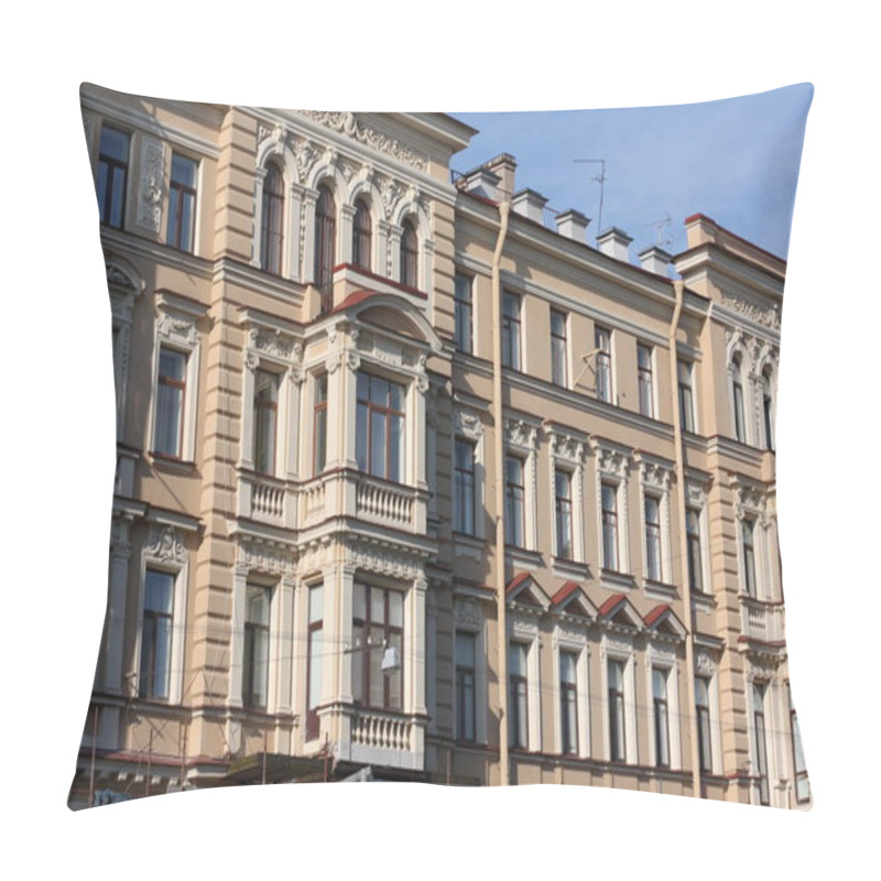 Personality  Several Windows In A Row On Facade Of The Beautiful Old Building Front View, St. Petersburg, Russia Pillow Covers