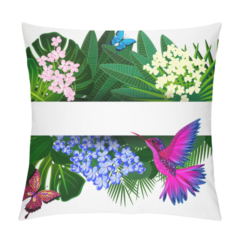 Personality  Floral Design Background. Tropical Flowers, Birds. Pillow Covers