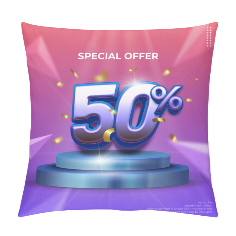 Personality  Vector 50 Percent Off Discount Creative Composition With 3D Style Editable Text Effect Pillow Covers