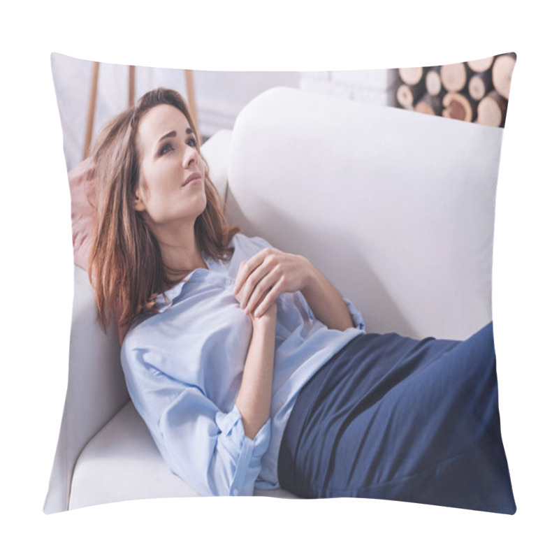 Personality  Attractive Thoughtful Woman Dreaming About Something Pillow Covers