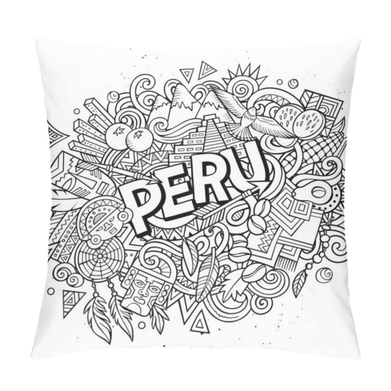 Personality  Peru Hand Drawn Cartoon Doodles Illustration. Funny Design. Pillow Covers