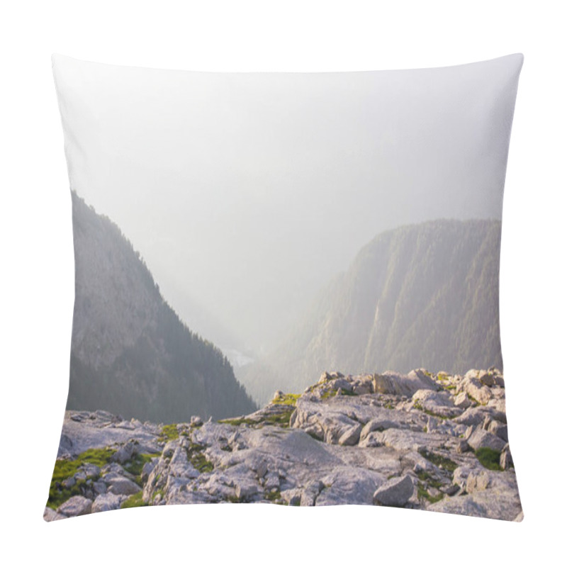 Personality  Rocks And Beautiful Mountains At Foggy Sunrise, Alps, Switzerland Pillow Covers